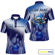 Load image into Gallery viewer, Personalized Blue Gradient Skull Bowling Shirts For Men Custom Bowling Team Jerseys Gift For Bowlers NQS11138