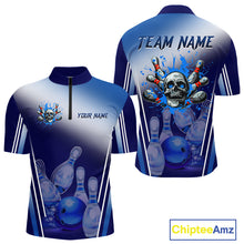 Load image into Gallery viewer, Personalized Blue Gradient Skull Bowling Shirts For Men Custom Bowling Team Jerseys Gift For Bowlers NQS11138
