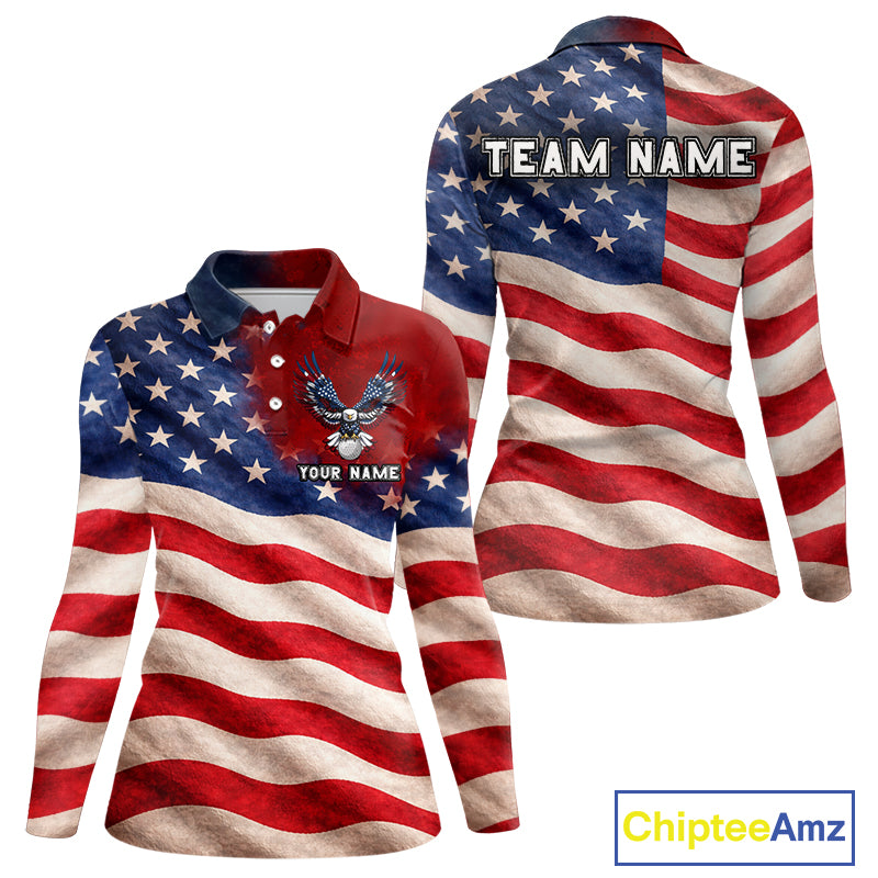 Custom American Flag Eagle Golf Polo Shirts For Women, patriotic Golf attire for ladies NQS11712