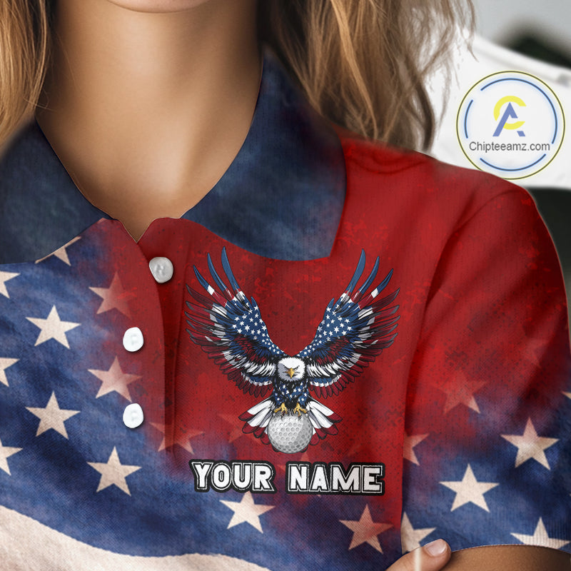 Custom American Flag Eagle Golf Polo Shirts For Women, patriotic Golf attire for ladies NQS11712
