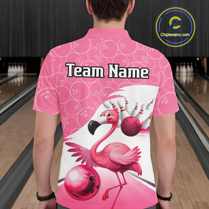 Funny Pink Flamingo Bowling Shirts for Men Custom Flamingo Team bowling jerseys, gift for bowlers NQS11715
