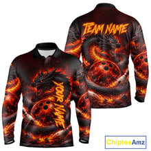 Load image into Gallery viewer, Custom Red Dragon Bowling Polo Shirts, Bowling 1/4 zip jersey For Men, Team Bowling League jerseys NQS11588
