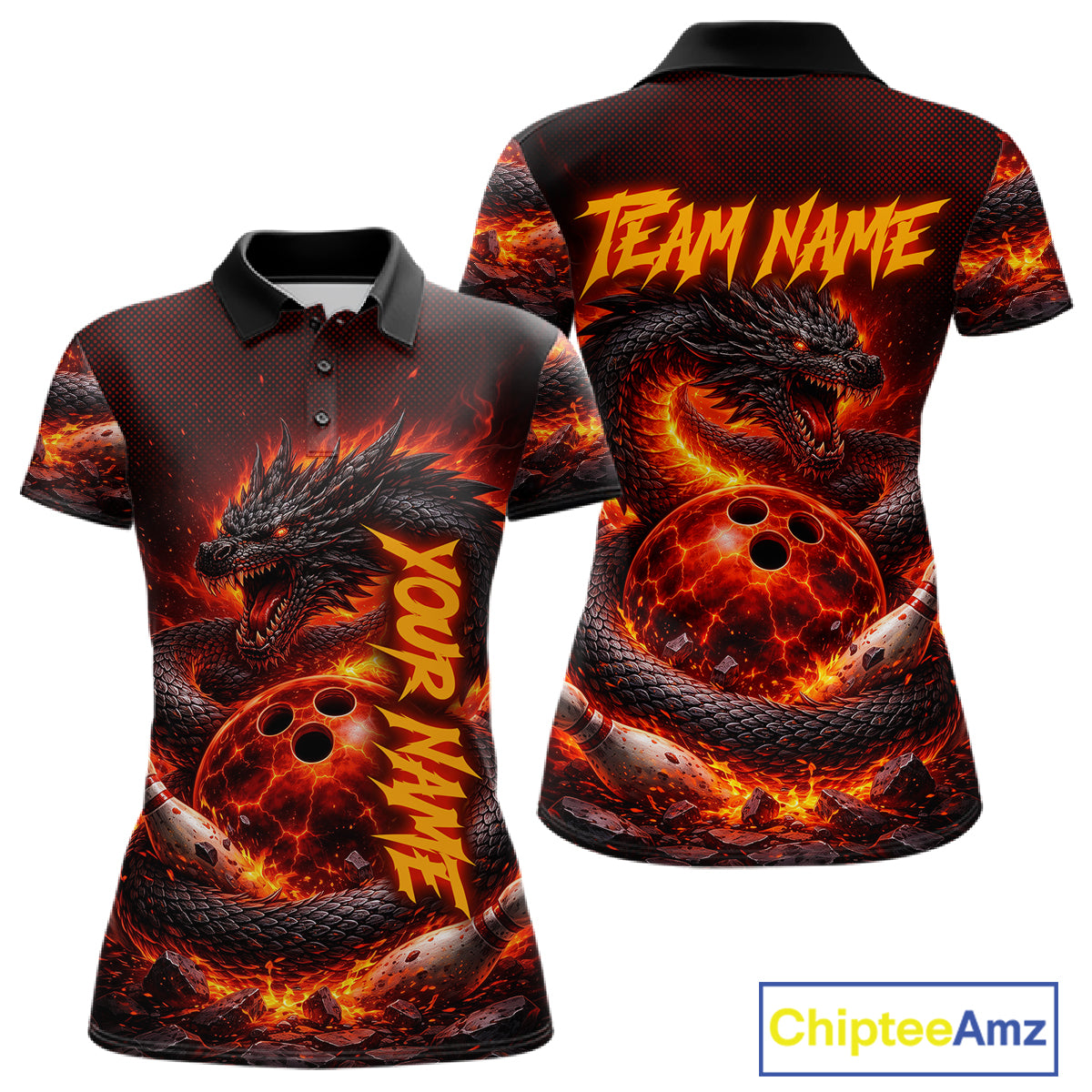 Custom Red Dragon Bowling Polo Shirts, Bowling 1/4 zip jersey For Women, Team Bowling League jerseys NQS11588