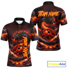 Load image into Gallery viewer, Custom Red Dragon Bowling Polo Shirts, Bowling 1/4 zip jersey For Men, Team Bowling League jerseys NQS11588