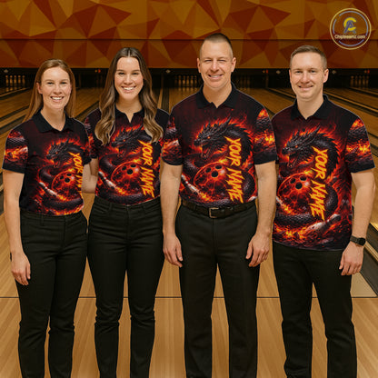 Custom Red Dragon Bowling Polo Shirts, Bowling 1/4 zip jersey For Women, Team Bowling League jerseys NQS11588