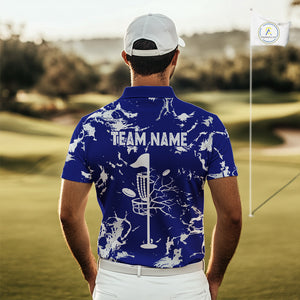 Blue and Gray Camo Disc Golf basket Mens Disc golf polo shirts Custom team disc golf jerseys NQS10797