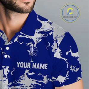 Blue and Gray Camo Disc Golf basket Mens Disc golf polo shirts Custom team disc golf jerseys NQS10797