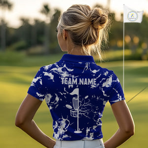 Blue and Gray Camo Disc Golf basket Women Disc golf polo shirts Custom team disc golf jerseys NQS10797