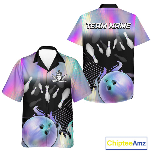 Bowling Hawaiian Shirts Custom hologram Bowling Team Button-up Shirts Bowler Outfit NQS11385