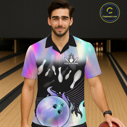 Bowling Hawaiian Shirts Custom hologram Bowling Team Button-up Shirts Bowler Outfit NQS11385