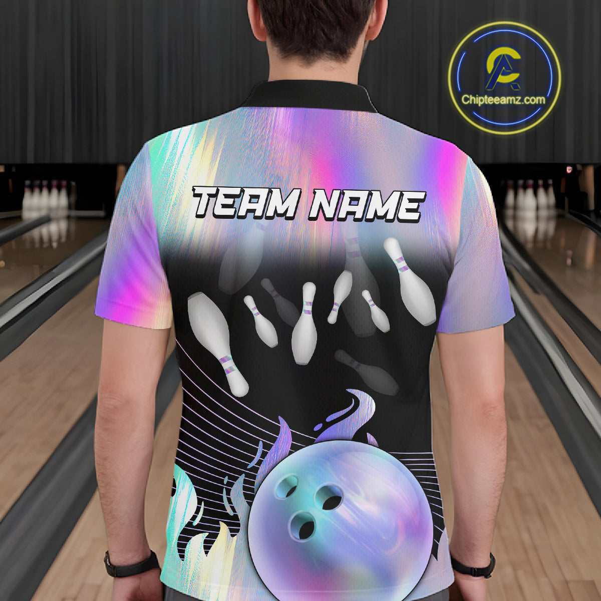 Bowling Polo Shirts For Men, 1/4 zip shirts Custom hologram Bowling Team Shirts Bowler Outfit NQS11385