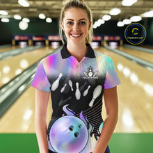 Load image into Gallery viewer, Bowling Polo Shirts For Women, 1/4 zip shirts Custom hologram Bowling Team Shirts Bowler Outfit NQS11385