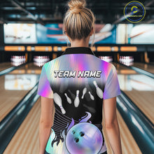 Load image into Gallery viewer, Bowling Polo Shirts For Women, 1/4 zip shirts Custom hologram Bowling Team Shirts Bowler Outfit NQS11385
