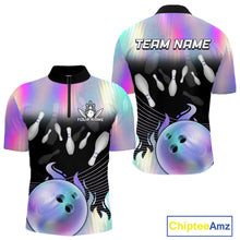 Load image into Gallery viewer, Bowling Polo Shirts For Men, 1/4 zip shirts Custom hologram Bowling Team Shirts Bowler Outfit NQS11385