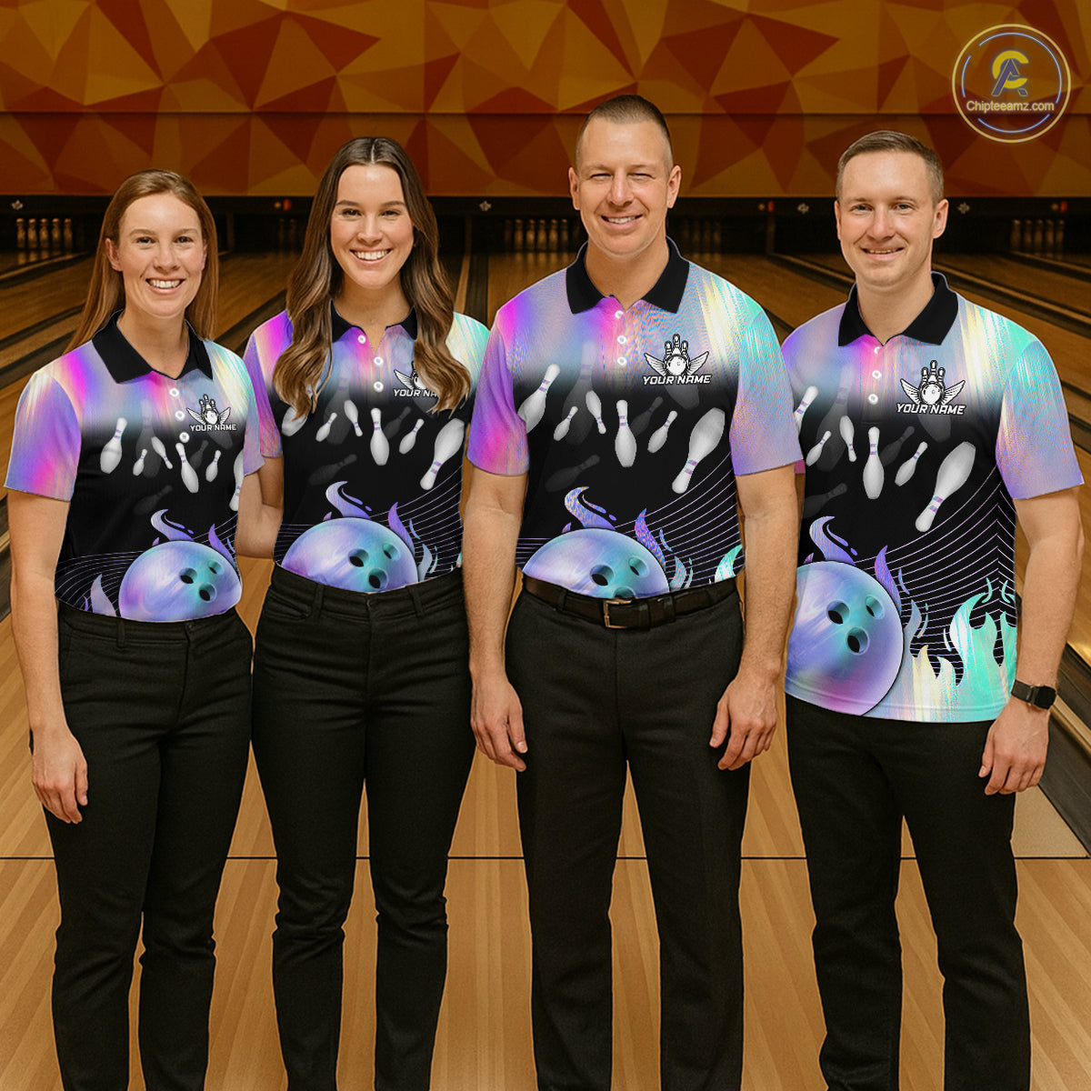 Bowling Polo Shirts For Women, 1/4 zip shirts Custom hologram Bowling Team Shirts Bowler Outfit NQS11385