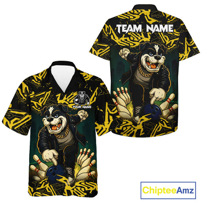 Black and Yellow Camo Funny Bulldog Bowling Hawaiian Shirt Custom Cool Bowling Outfits Team Jerseys NQS11215