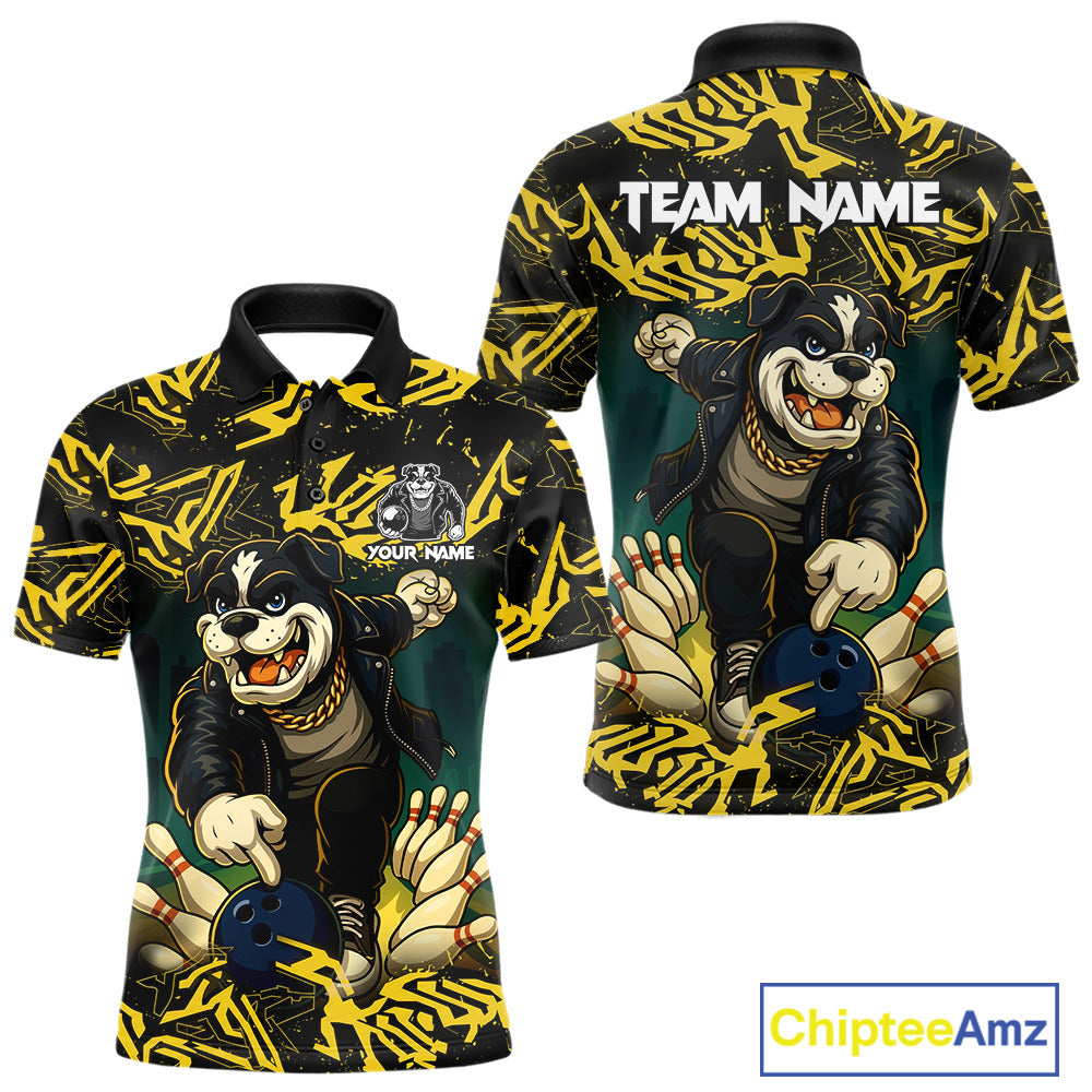 Black and Yellow Camo Funny Bulldog Bowling Shirts For Men Custom Cool Bowling Outfits Team Jerseys NQS11215