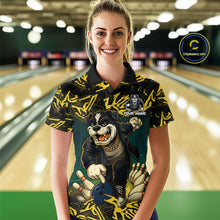 Load image into Gallery viewer, Black and Yellow Camo Funny Bulldog Bowling Shirts For Women Custom Cool Bowling Outfits Team Jerseys NQS11215