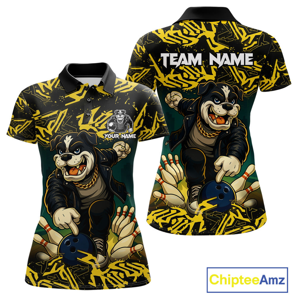 Load image into Gallery viewer, Black and Yellow Camo Funny Bulldog Bowling Shirts For Women Custom Cool Bowling Outfits Team Jerseys NQS11215