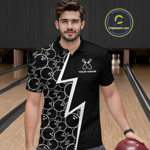 Load image into Gallery viewer, Black &amp; White Lightning Camo Bowling Polo, Quarter Zip Shirt For Men Custom Team Bowling Jersey NQS10854