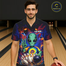 Load image into Gallery viewer, Funny Colorful Galaxy Alien Bowling Hawaiian Shirt Custom Bowling Team Outfit, Gift For Bowler NQS11444