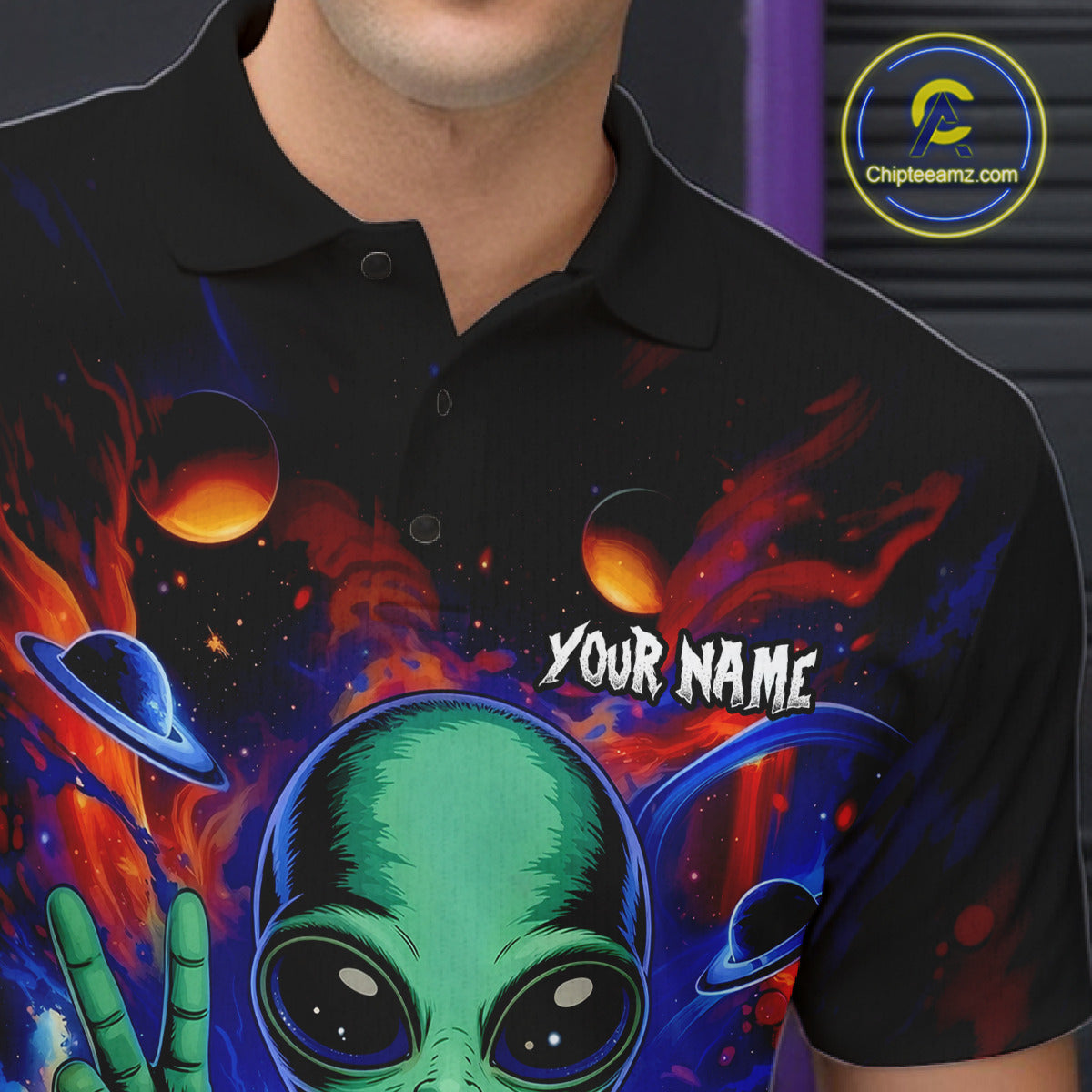 Funny Colorful Galaxy Alien Bowling Shirts For Men Custom Bowling Team Outfit, Gift For Bowler NQS11444