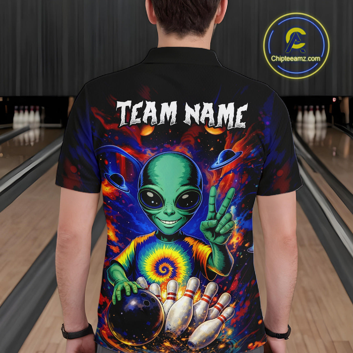 Funny Colorful Galaxy Alien Bowling Shirts For Men Custom Bowling Team Outfit, Gift For Bowler NQS11444