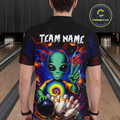 Funny Colorful Galaxy Alien Bowling Shirts For Men Custom Bowling Team Outfit, Gift For Bowler NQS11444