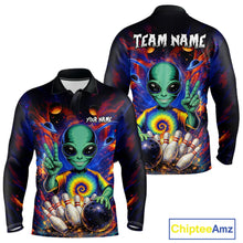 Load image into Gallery viewer, Funny Colorful Galaxy Alien Bowling Shirts For Men Custom Bowling Team Outfit, Gift For Bowler NQS11444
