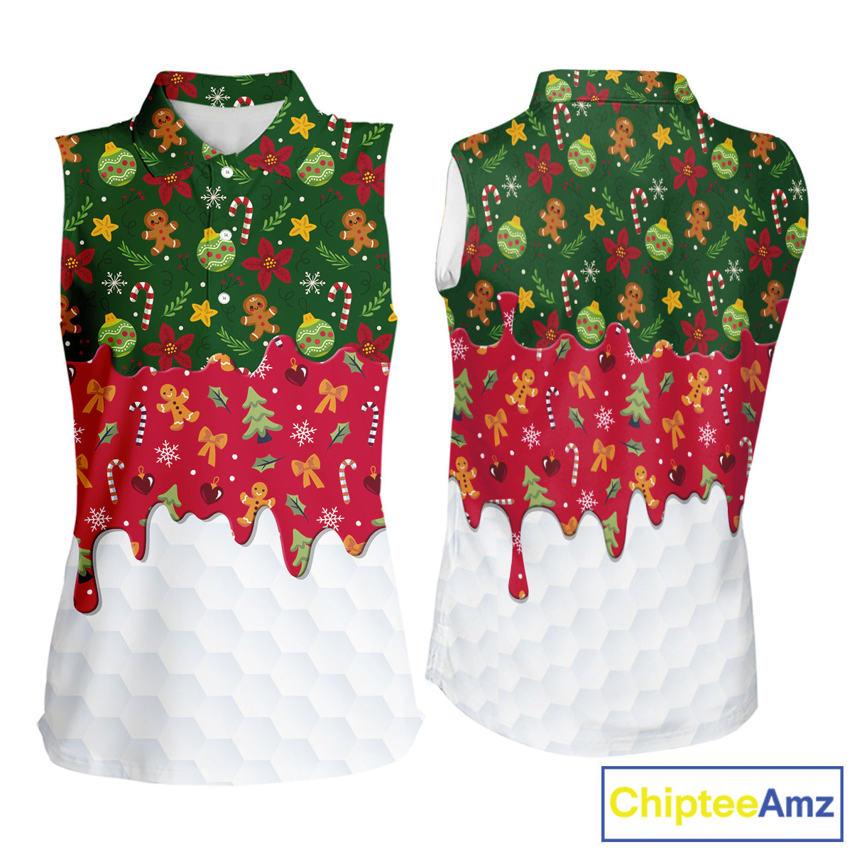 Funny Christmas pattern Sleeveless Golf Polo Shirt, Christmas golf gifts ladies golf outfit NQS10866