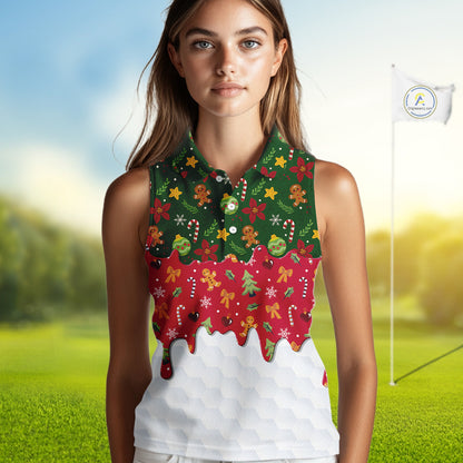 Funny Christmas pattern Sleeveless Golf Polo Shirt, Christmas golf gifts ladies golf outfit NQS10866