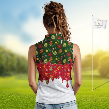 Funny Christmas pattern Sleeveless Golf Polo Shirt, Christmas golf gifts ladies golf outfit NQS10866