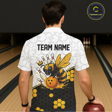 Load image into Gallery viewer, Black and White Camo Bowling Yellow Honey Bee Bowling Hawaiian Shirt Custom Team bowling jersey NQS11249