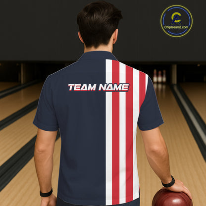 Retro Bowling Hawaiian Button-up Shirt custom Red, White & Blue patriotic bowling outfits team jersey NQS11446
