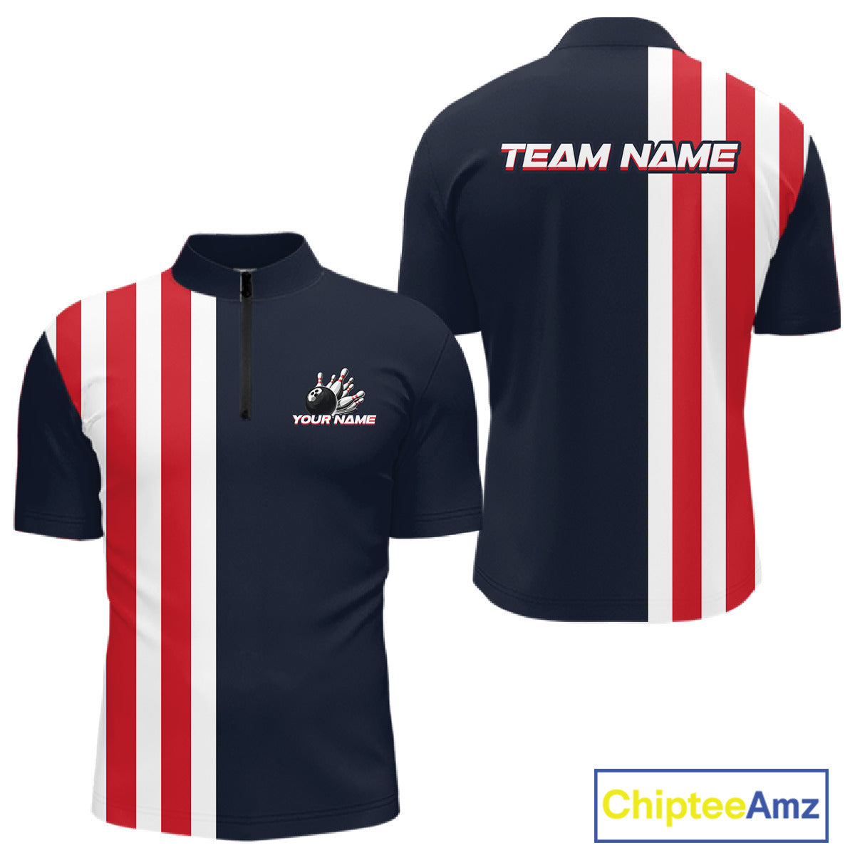 Retro Bowling Shirts For Men custom Red, White and Blue patriotic bowling outfits team jerseys NQS11446