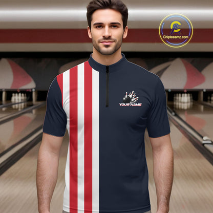 Retro Bowling Shirts For Men custom Red, White and Blue patriotic bowling outfits team jerseys NQS11446