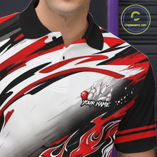 Load image into Gallery viewer, Red Flame Bowling Polo, Quarter Zip Shirts For Men Custom Bowling Team Jerseys, Gift For Bowlers NQS11738