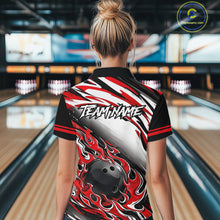 Load image into Gallery viewer, Red Flame Bowling Polo, Quarter Zip Shirts For Women Custom Bowling Team Jerseys, Gift For Bowlers NQS11738