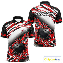 Load image into Gallery viewer, Red Flame Bowling Polo, Quarter Zip Shirts For Men Custom Bowling Team Jerseys, Gift For Bowlers NQS11738