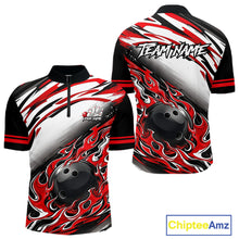Load image into Gallery viewer, Red Flame Bowling Polo, Quarter Zip Shirts For Men Custom Bowling Team Jerseys, Gift For Bowlers NQS11738