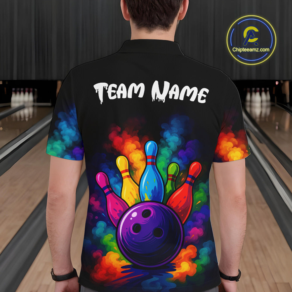 Custom Colorful Smoke Bowling Polo, Quarter Zip Shirt for Men, Bowling Uniform Team Bowling Jerseys NQS10647