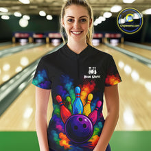 Load image into Gallery viewer, Custom Colorful Smoke Bowling Polo, Quarter Zip Shirt for Women, Bowling Uniform Team Bowling Jerseys NQS10647