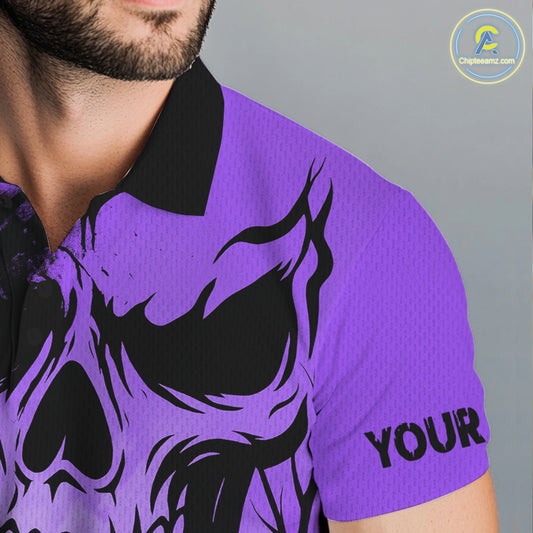 Custom Skull Golf Polo Shirts For Men Halloween Golf Outfits, personalized golf gifts | Purple NQS10661
