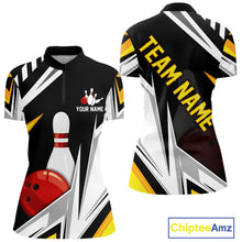 Load image into Gallery viewer, Black, White and Gold Women's bowling Polo, Quarter Zip shirts Custom Team bowling league jerseys NQS11264