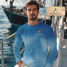 Load image into Gallery viewer, Blue Camo Crappie fishing sun shirts custom name Crappie fishing jerseys for men, women NQS11270