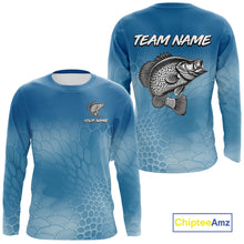 Load image into Gallery viewer, Blue Camo Crappie fishing sun shirts custom name Crappie fishing jerseys for men, women NQS11270