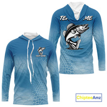 Load image into Gallery viewer, Blue Camo Walleye fishing sun shirts custom name Walleye fishing jerseys for men, women NQS11271