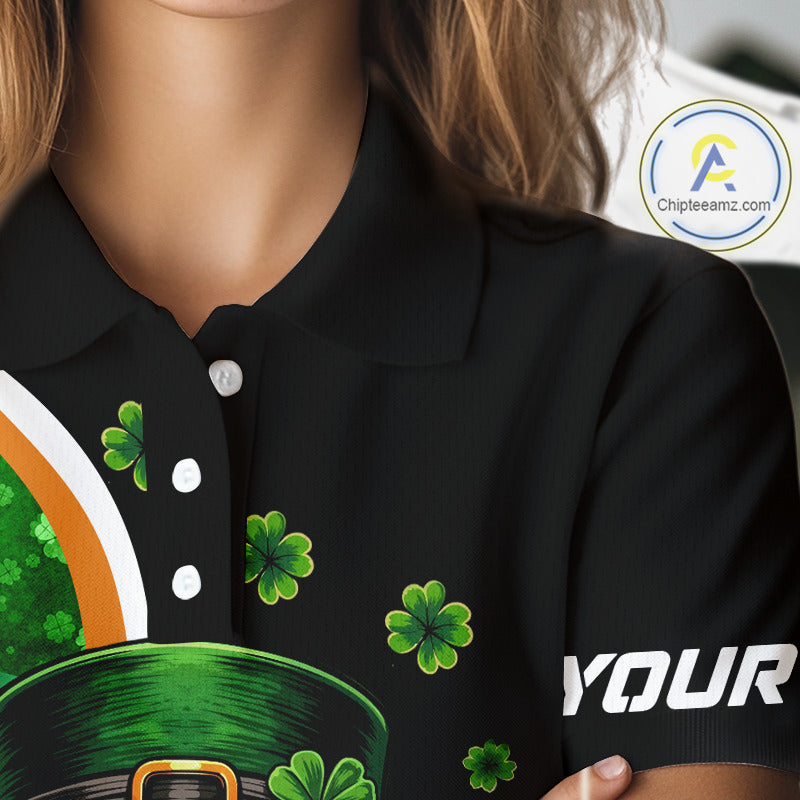 Green shamrock pattern St Patrick Skull Golf and Beer Polo shirts for Women Custom ladies golf tops NQS11483