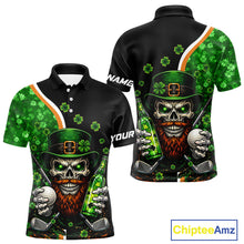 Load image into Gallery viewer, Green shamrock pattern St Patrick Skull Golf and Beer Polo shirts for Men Custom mens golf tops NQS11483