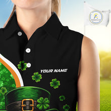 Load image into Gallery viewer, Green shamrock pattern St Patrick Skull Golf and Beer Sleeveless golf tops Custom ladies golf outfit NQS11483